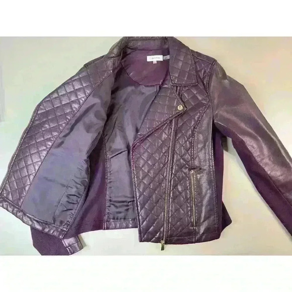 Calvin Klein Rich Purple Moto Jacket Gold Color Zippers Size Small - Picture 3 of 11